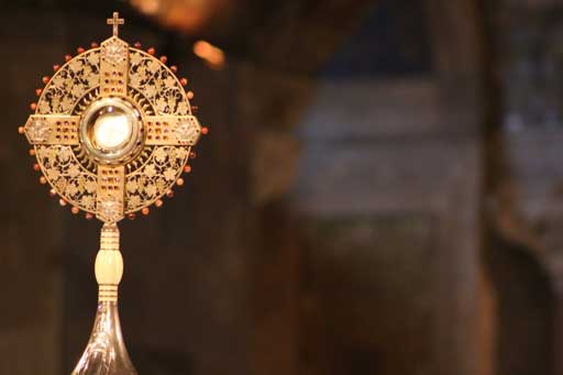A monstrance holding the Blessed Sacrament at Our Lady of Angels